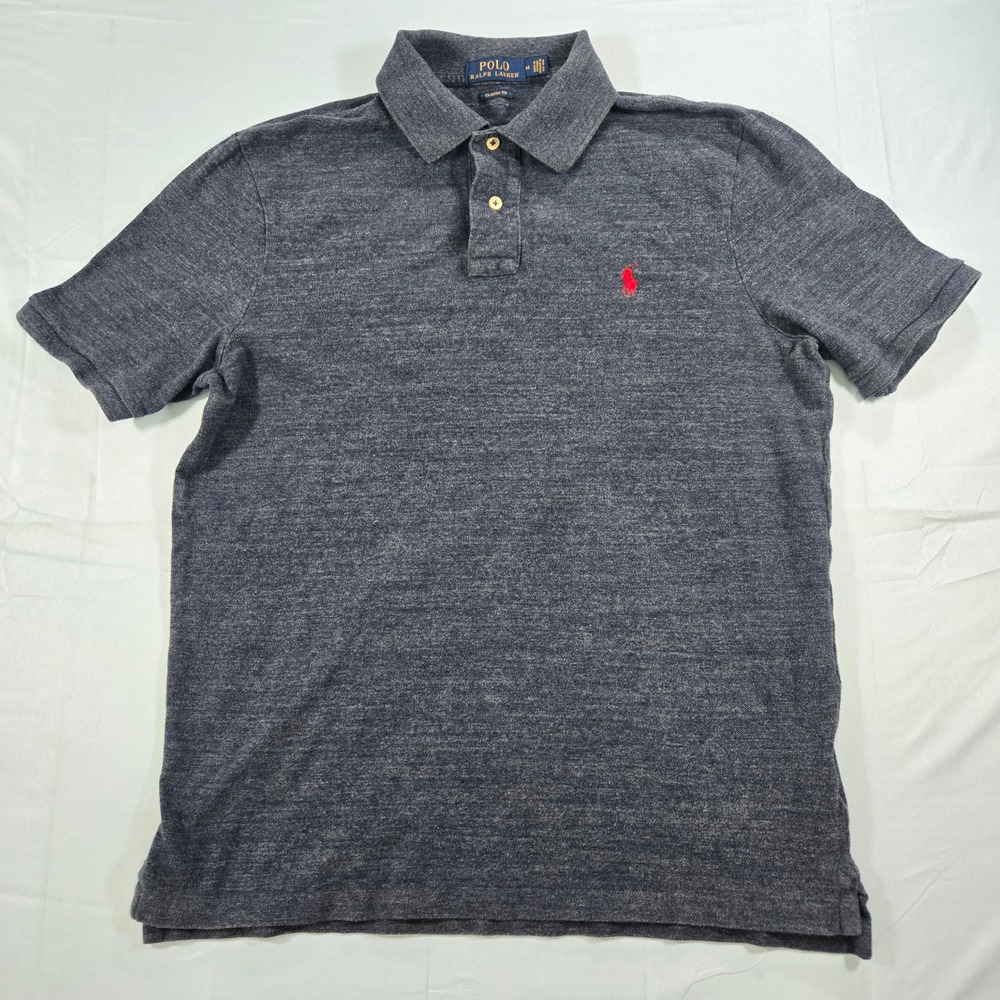 Polo Ralph Lauren Mens Classic Fit Polo Shirt Navy Blue Heather Cotton Size M